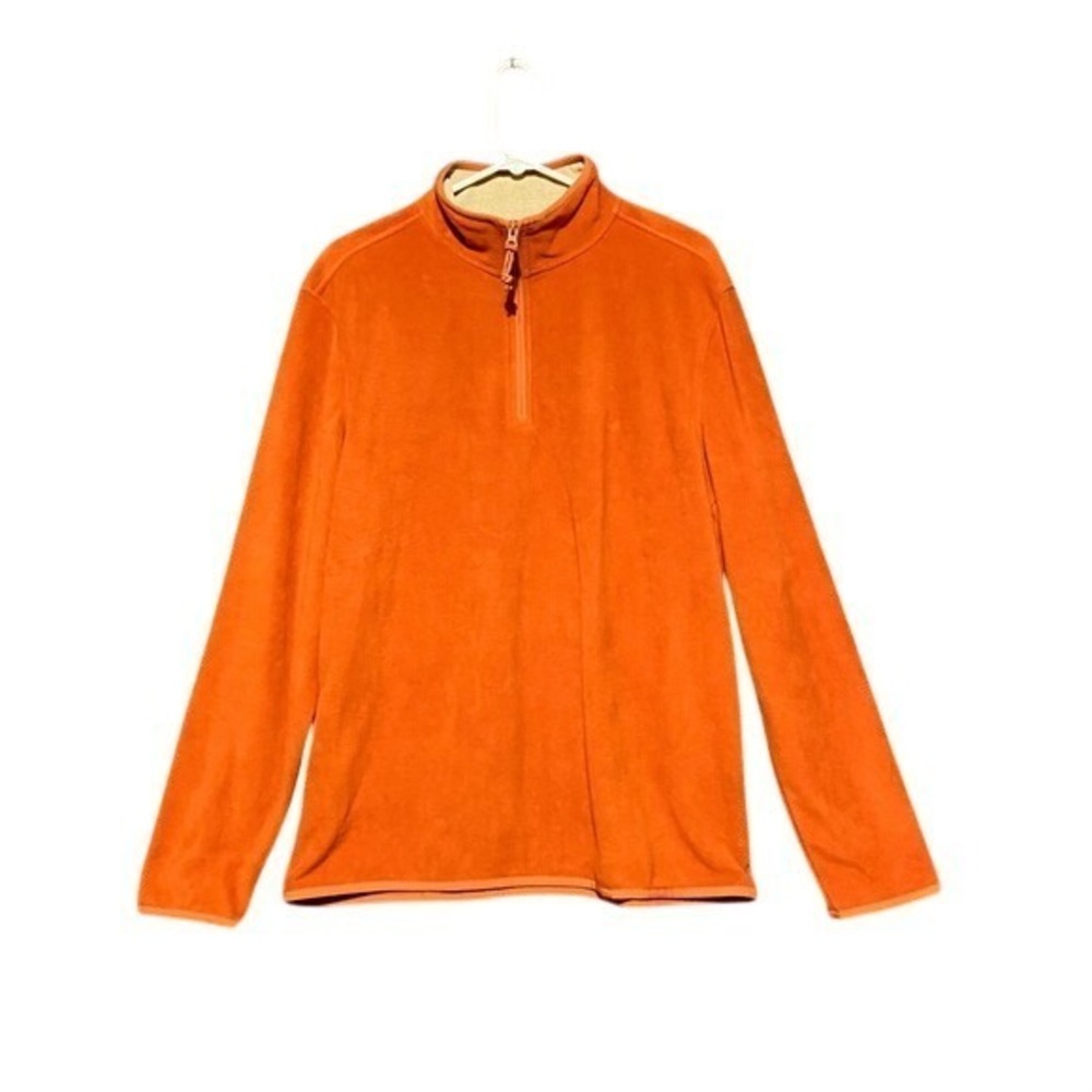 GH Bass Mens Cinnamon Orange Quarter Zip Fleece Pullover Sweater‎ Large NEW